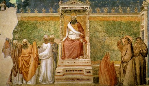 Giotto di Bondone - Scenes from the Life of Saint Francis - 6. St Francis before the Sultan (Trial by Fire) - WGA09313