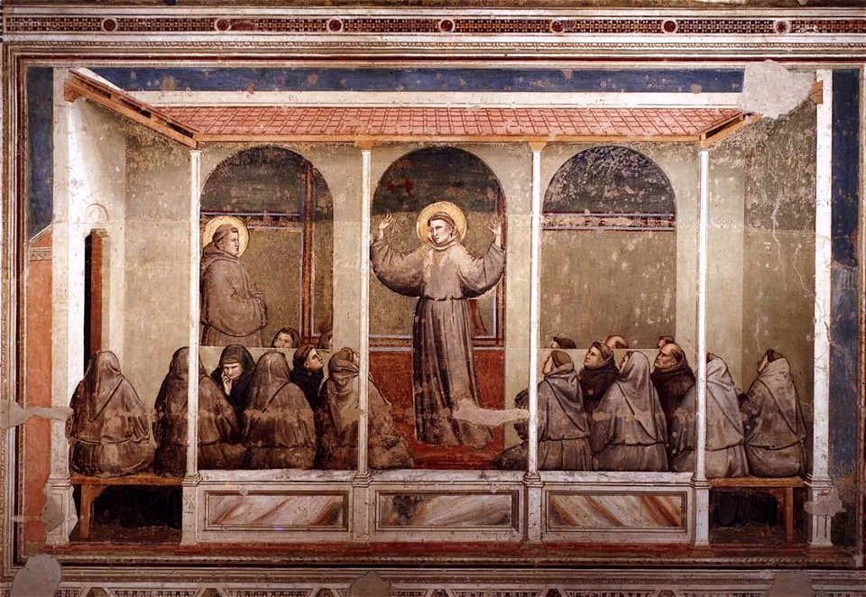 Giotto di Bondone - Scenes from the Life of Saint Francis - 3. Apparition at Arles - WGA09305
