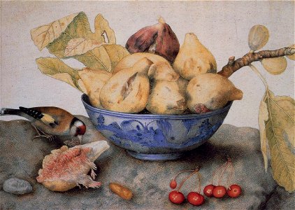 Giovanna Garzoni - China Bowl with Figs, a Bird, and Cherries - WGA8490