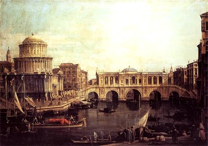 Giovanni Antonio Canal, il Canaletto - Capriccio - The Grand Canal, with an Imaginary Rialto Bridge and Other Buildings - WGA03937