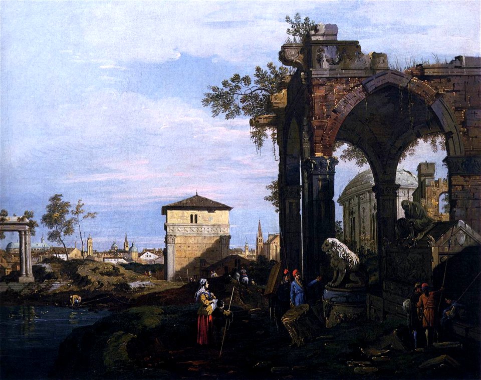 Giovanni Antonio Canal, il Canaletto - Capriccio with Ruins and Porta Portello, Padua - WGA03971