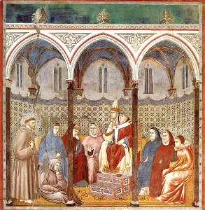Giotto di Bondone - Legend of St Francis - 17. St Francis Preaching before Honorius III - WGA09141