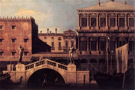Giovanni Antonio Canal, il Canaletto - Capriccio - The Ponte della Pescaria and Buildings on the Quay - WGA03927