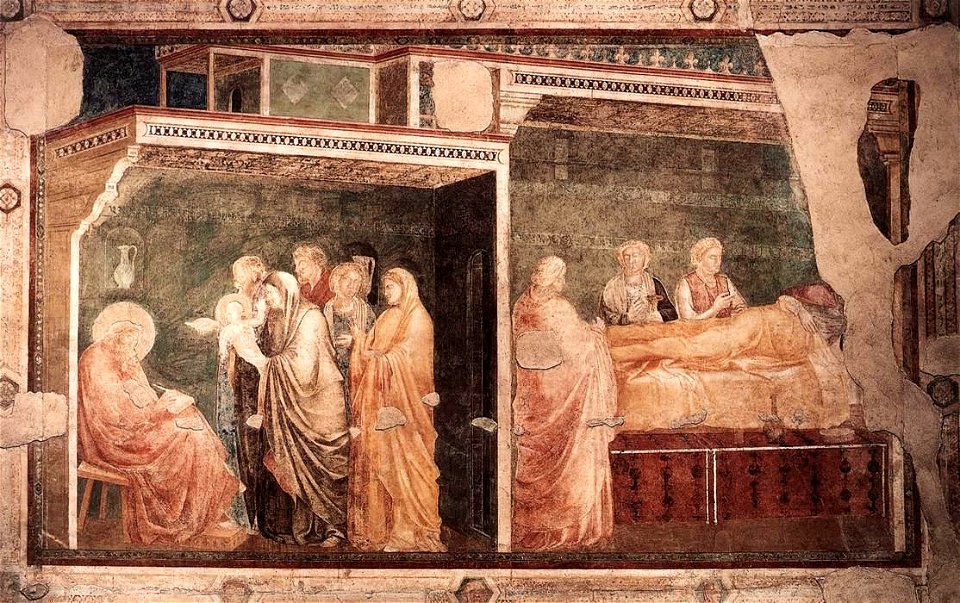 Giotto di Bondone - Scenes from the Life of St John the Baptist - 2. Birth and Naming of the Baptist - WGA09290