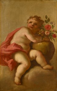 Giovanni Antonio Pellegrini (Venice 1675-Venice 1741) - Putto with a Vase of Flowers - RCIN 405495 - Royal Collection. Free illustration for personal and commercial use.