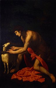 Giovanni Baglione (1566-1643) - Saint John the Baptist Wreathing a Lamb - RCIN 406057 - Royal Collection. Free illustration for personal and commercial use.