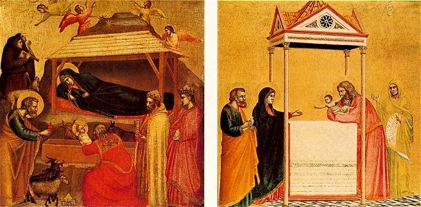 Giotto. Nativity (Metmuseum, N-Y) and Presentation (Gardner museum. Boston). c.1320-25.