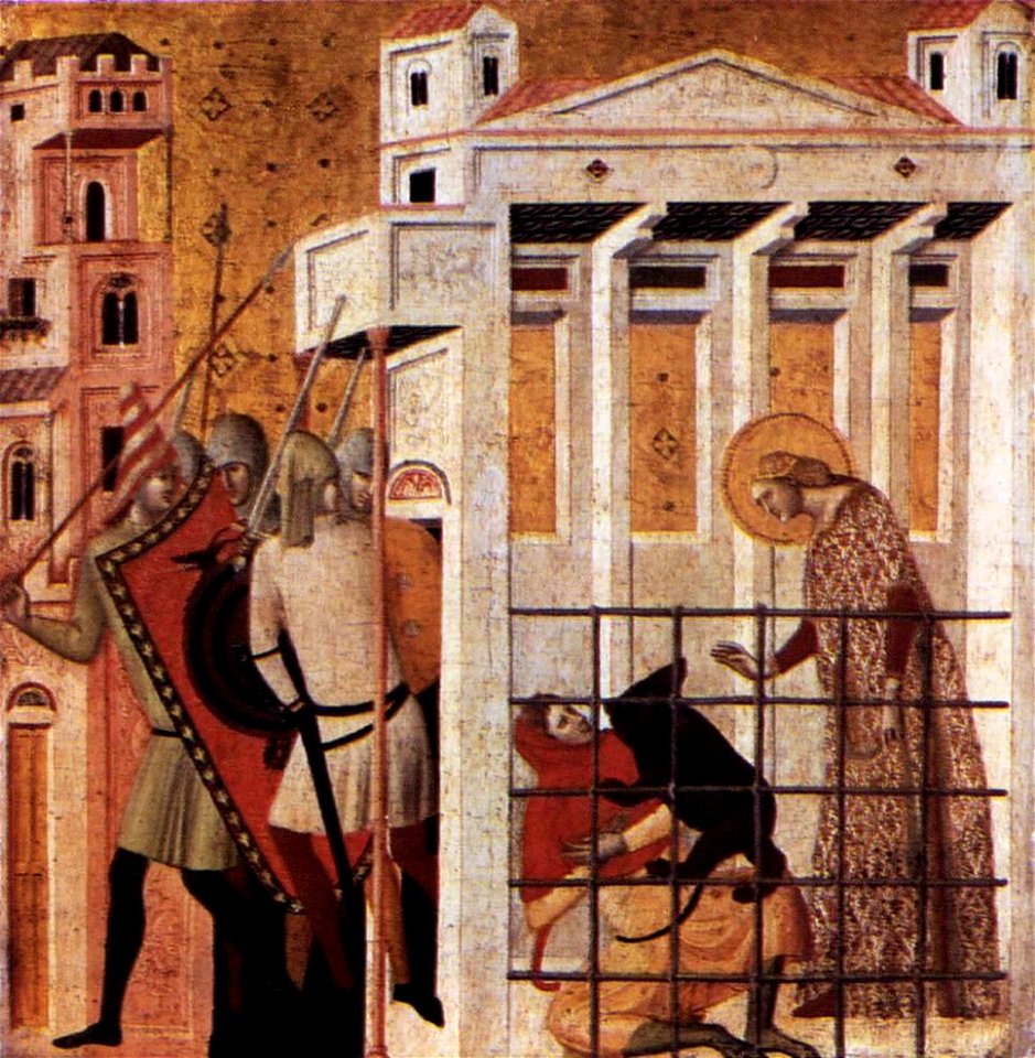 Giovanni Baronzio - Scenes from the Life of St Colomba - St Colomba Saved by a Bear - WGA01303