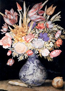 Giovanna Garzoni - Chinese Vase with Flowers, a Fig, and a Bean - WGA08491