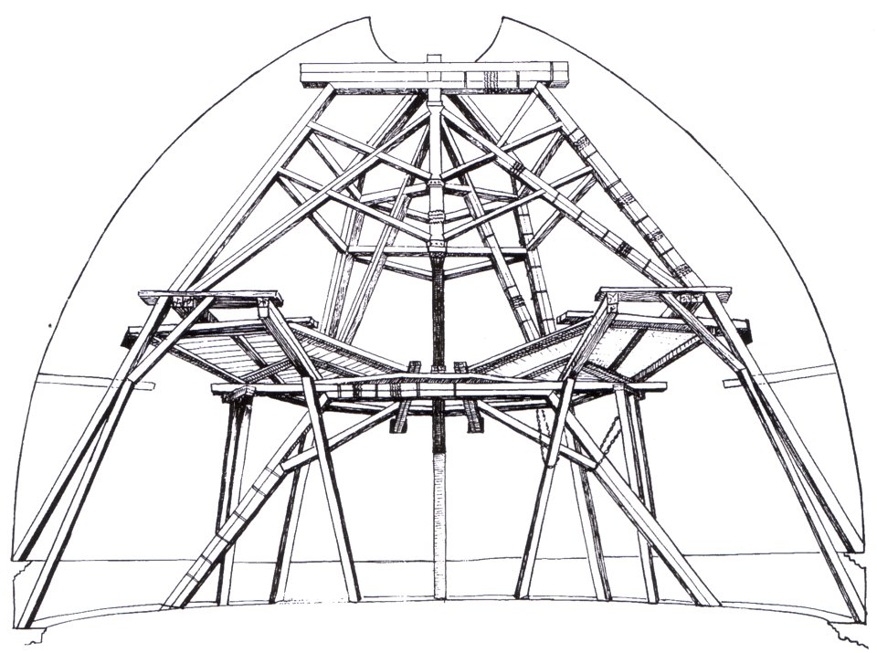 Giovan battista nelli (attr.), ricostruzione dei ponteggi interni della cupola di brunelleschi, seconda metà del XVII sec., gabinetto disegni e stampe