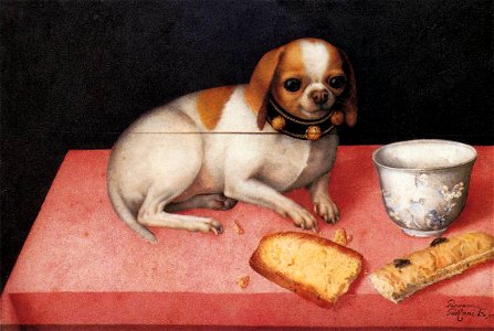 Giovanna Garzoni - Canina con biscotti - WGA8487. Free illustration for personal and commercial use.