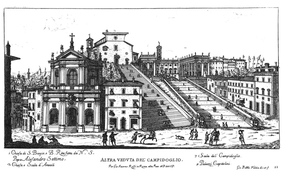 Giovanni Battista Falda – Campidoglio con Chiesa di San Biagio e Beata Rita