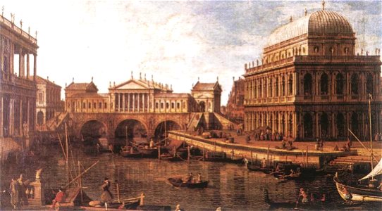 Giovanni Antonio Canal, il Canaletto - Capriccio - a Palladian Design for the Rialto Bridge, with Buildings at Vicenza - WGA03938