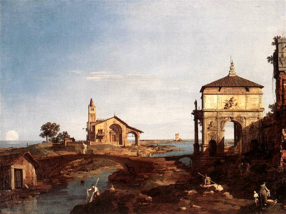 Giovanni Antonio Canal, il Canaletto - Capriccio with Venetian Motifs - WGA03930