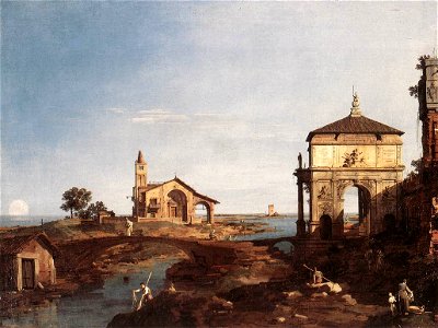 Giovanni Antonio Canal, il Canaletto - Capriccio with Venetian Motifs - WGA03930
