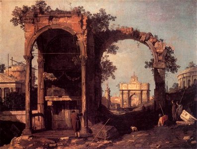 Giovanni Antonio Canal, il Canaletto - Capriccio - Ruins and Classic Buildings - WGA03900. Free illustration for personal and commercial use.