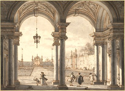 Giovanni Antonio Canal, il Canaletto - View through a Baroque Colonnade into a Garden, 1760-1768 - Google Art Project