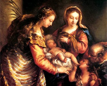 Giovanni Antonio Guardi - Holy Family with St John the Baptist and St Catherine - WGA10900. Free illustration for personal and commercial use.