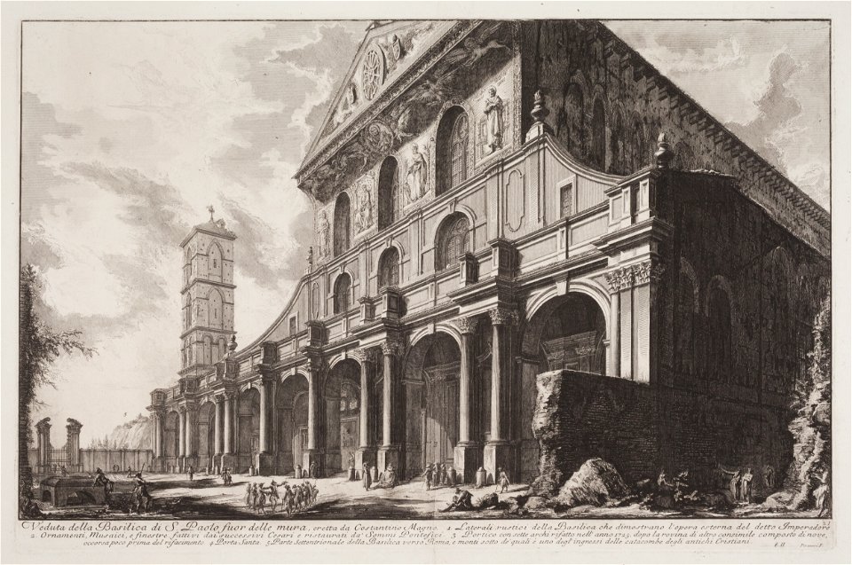 Giovanni Battista Piranesi, Římské veduty - Bazilika San Paolo fuori le Mura v Římě (1745-1778), lept, papír 531-533 x 755-763 mm, Sbírka grafiky Národní galerie v Praze