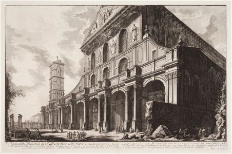 Giovanni Battista Piranesi, Římské veduty - Bazilika San Paolo fuori le Mura v Římě (1745-1778), lept, papír 531-533 x 755-763 mm, Sbírka grafiky Národní galerie v Praze