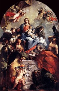 Giovanni Antonio Guardi - Madonna and Child with Saints - WGA10901. Free illustration for personal and commercial use.