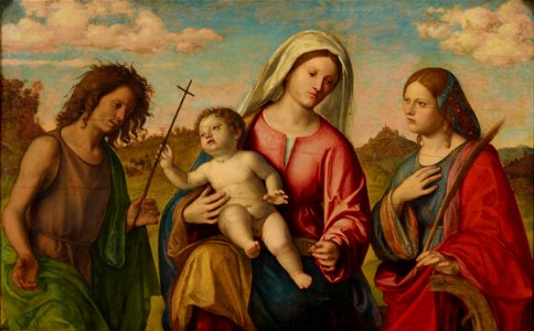 Giovanni Battista Cima da Conegliano - Virgin and Child with St. Catherine and St. John the Baptist, ca. 1515 - Google Art Project. Free illustration for personal and commercial use.
