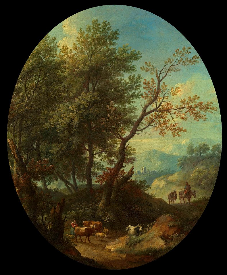 Giovanni Battista Cimaroli (Salò c. 1687-1753) - A Mountainous Wooded Landscape with Cattle - RCIN 406947 - Royal Collection