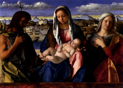 Giovanni Bellini - Madonna and Child with St John the Baptist and a Saint - WGA1750. Free illustration for personal and commercial use.