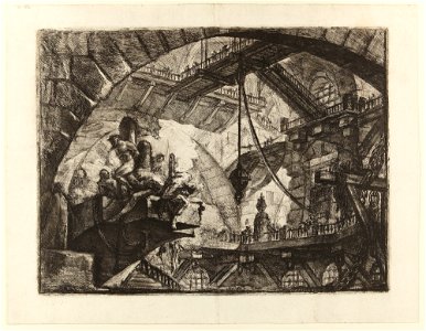 Giovanni Battista Piranesi - Le Carceri d'Invenzione - Second Edition - 1761 - 10 - Prisoners on a Projecting Platform. Free illustration for personal and commercial use.