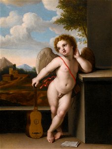 Giovanni Battista Salvi An Angel Holding a Guitar. Free illustration for personal and commercial use.