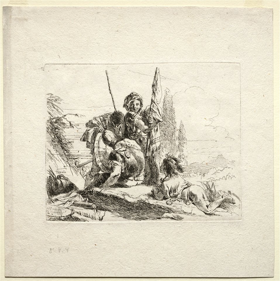Giovanni Battista Tiepolo (Italian, 1696-1770) - Various Caprices, The Three Soldiers and the Boy - 1924.575.3 - Cleveland Museum of Art