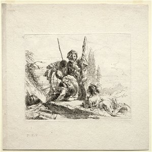 Giovanni Battista Tiepolo (Italian, 1696-1770) - Various Caprices, The Three Soldiers and the Boy - 1924.575.3 - Cleveland Museum of Art