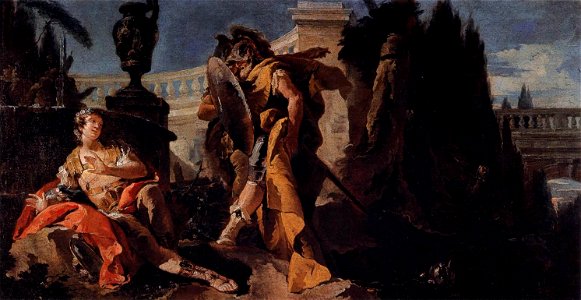 Giovanni Battista Tiepolo - Rinaldo Sees Himself in Ubaldo's Shield - WGA22357. Free illustration for personal and commercial use.