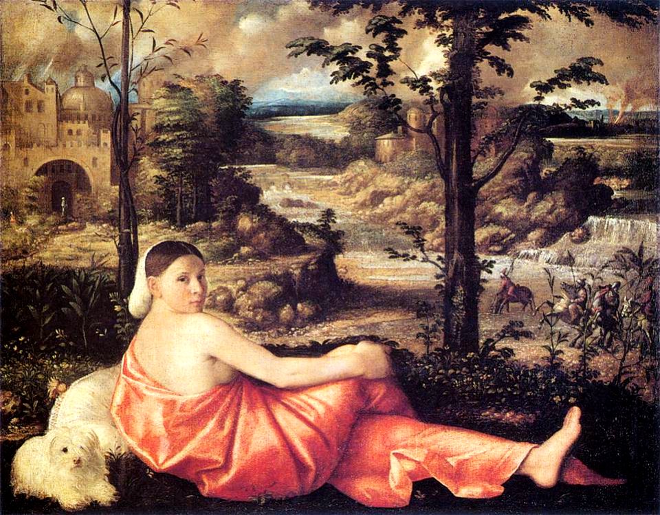 Giovanni Cariani - Reclining Woman in a Landscape - WGA4214