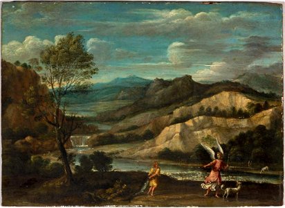 Giovanni Battista Viola - Landscape with Tobias and the Angel - 1979.5 - Fogg Museum. Free illustration for personal and commercial use.
