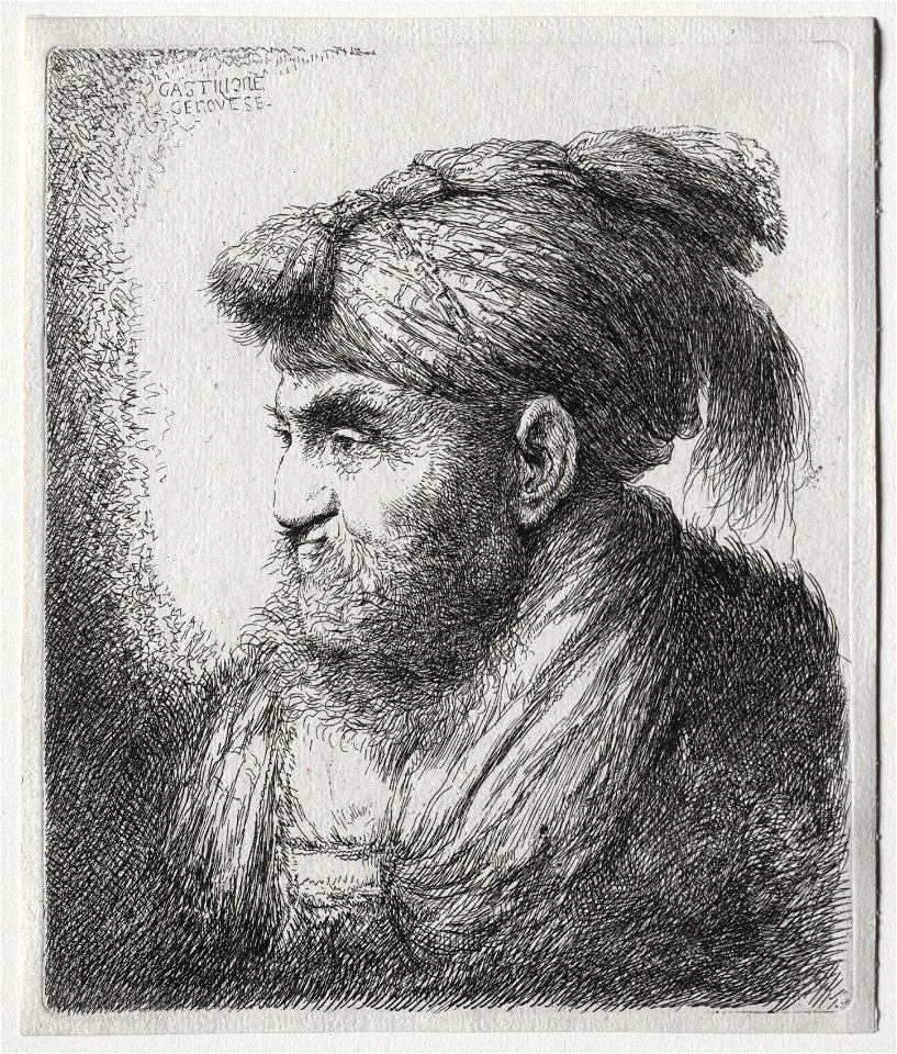 Giovanni Benedetto Castiglione (Italian, 1609-1664) - The Large Heads of Men in Oriental Headdress, A Man Nearly in Profile and Turned to Left - 1966.722 - Cleveland Museum of Art