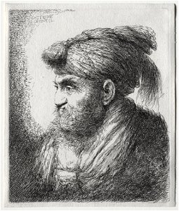 Giovanni Benedetto Castiglione (Italian, 1609-1664) - The Large Heads of Men in Oriental Headdress, A Man Nearly in Profile and Turned to Left - 1966.722 - Cleveland Museum of Art