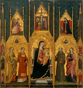 Giovanni di Pietro da Pisa - Altarpiece of the Virgin with Saints Agatha, Stephen, Francis and a Martyr Saint - Google Art Project. Free illustration for personal and commercial use.