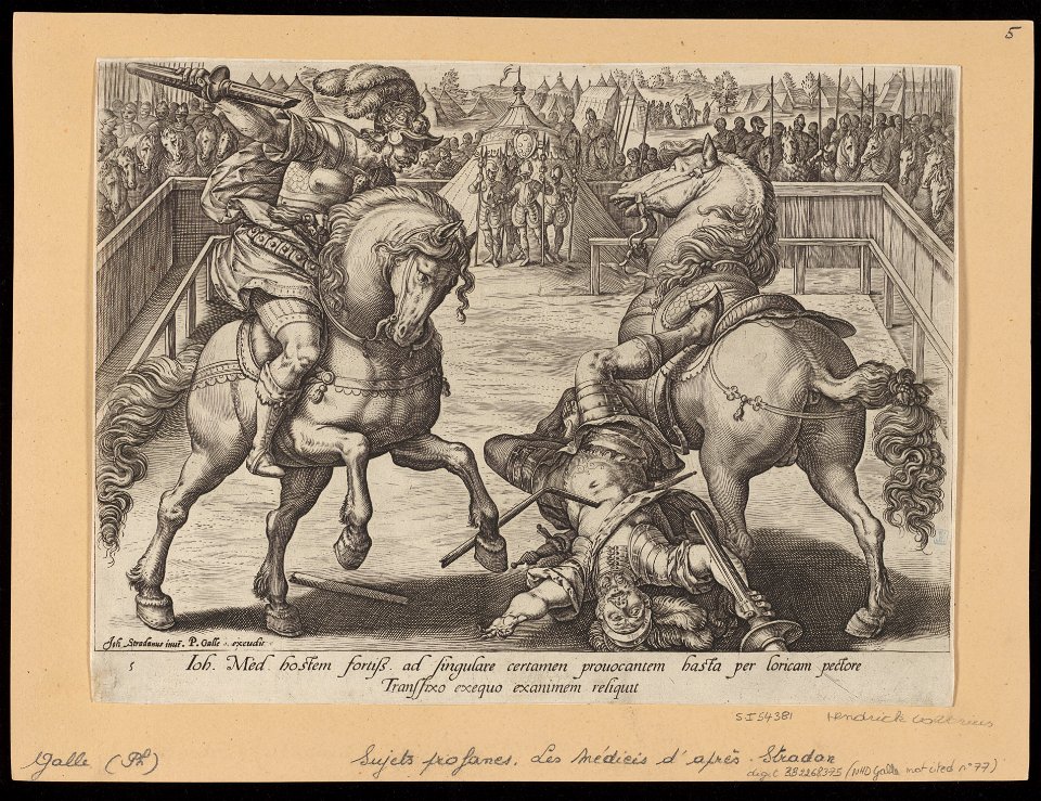 Giovanni De' Medici in a Duel 1578 print by Stradanus, S.I 54381, Prints Department, Royal Library of Belgium