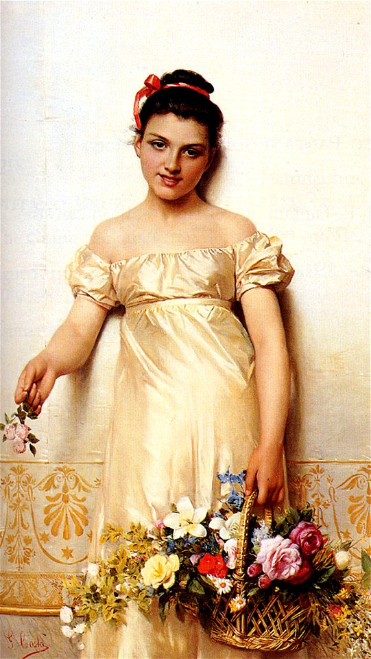 Giovanni Costa - A young lady holding a basket of flowers