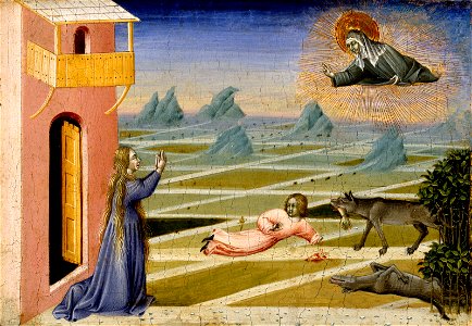 Giovanni di Paolo - Saint Clare Rescuing a Child Mauled by a Wolf - 44.571 - Museum of Fine Arts. Free illustration for personal and commercial use.