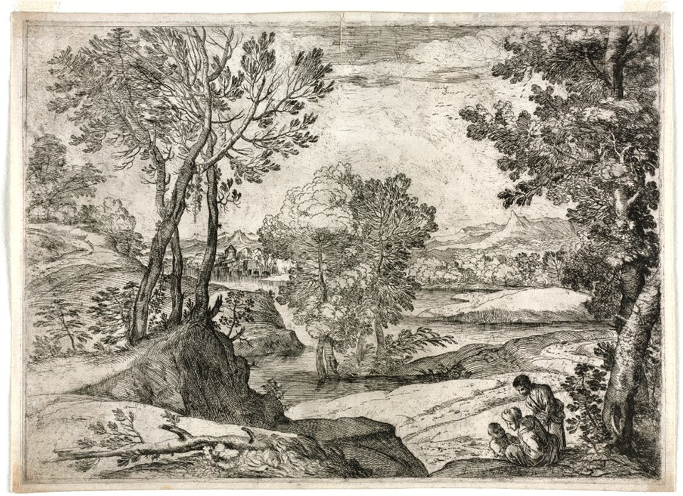 Giovanni Francesco Grimaldi (Italian, 1606-1680) - Landscape with a Family - 1980.21 - Cleveland Museum of Art