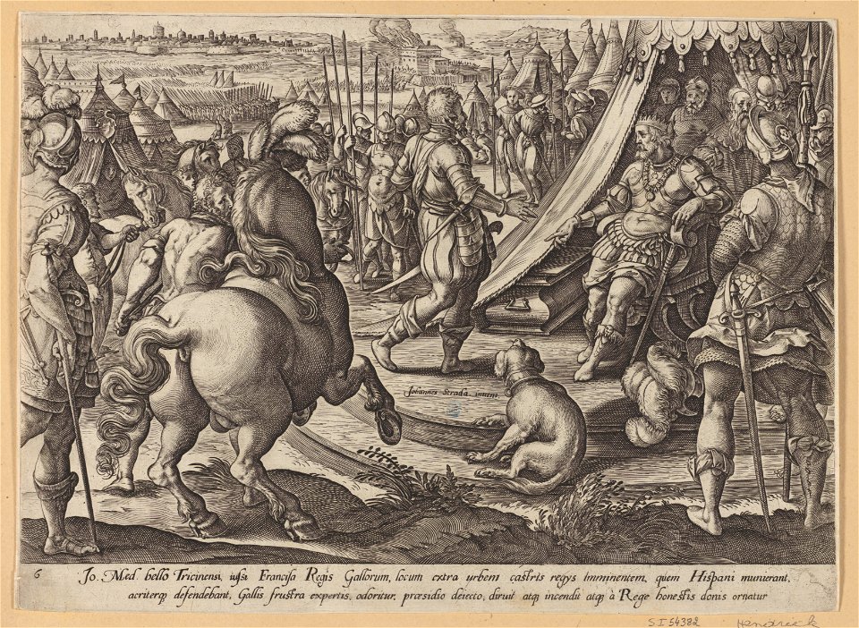 Giovanni De' Medici before Francis I 1578 print by Stradanus, S.I 54382, Prints Department, Royal Library of Belgium