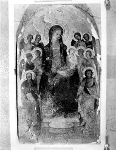 Giovanni di Francesco Toscani - Virgin and Child enthroned between Saints Anthony Abbot and John Baptist with Eight Angels - 1938.95 - Fogg Museum. Free illustration for personal and commercial use.