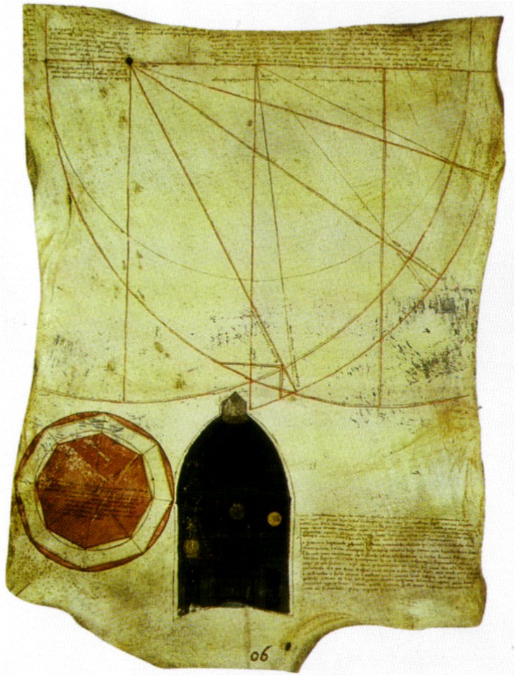Giovanni di gherardo da prato, disegno con osservazioni sul tracciamento della Cupola di SMF, 1426, archivio di stato di Fi, inv. mostra 158
