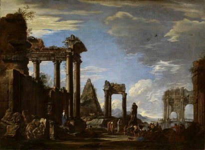Giovanni Ghisolfi (c.1623-1683) - Capriccio of Roman Ruins by the Sea with Preparations for a Sacrifice - 1514001 - National Trust