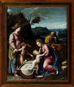Giovanni Francesco Penni - Holy Family with St. John the Baptist and St. Catherine of Alexandria - M.Ob.601 MNW - National Museum in Warsaw. Free illustration for personal and commercial use.