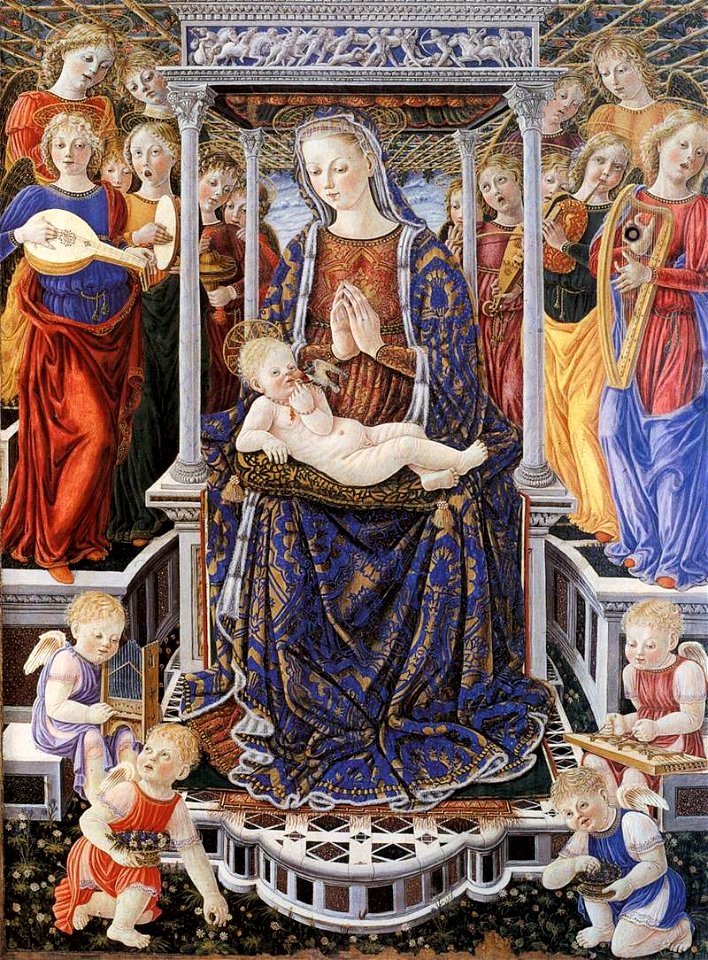 Giovanni di Piermatteo Boccati - Madonna and Child Enthroned with Music-Making Angels - WGA02325