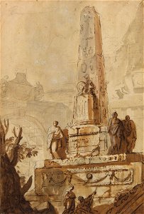 Giovanni Niccolò Servandoni - Obelisco egípcio em uma paisagem de ruínas com um arco e pirâmide