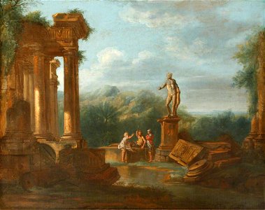 Giovanni Paolo Panini (1691-1765) (follower of) - A Capriccio of Ruins with Soldiers Conversing beneath a Classical Statue - 1548173 - National Trust